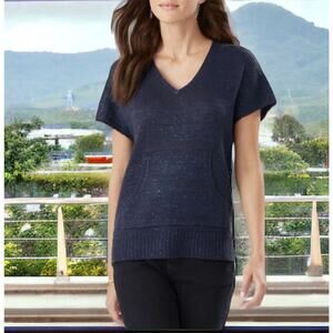 Tommy Bahama Solana Sequin V Neck Tunic Sweater Womens Short Sleeve Navy Blue S